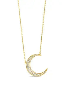 Stationed CZ Crescent Pendant Necklace