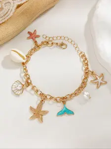 Cute Starfish & Shell & Mermaid Tail Design Bracelet, Charms Bracelet, Fashionable Jewelry for Women & Girls, Trendy All-match & Exquisite Jewelry for Birthday Gift, Jewelry Accessories