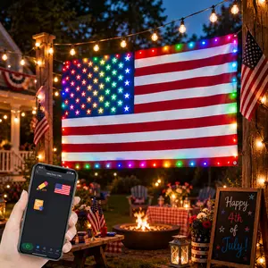 Avatar Controls 3x5FT  Smart American Flag Lights App Control Flag 4th of July Decorations Lights DIY Color, Music Sync Light Up Patriotic US Flag Lights for Wall Bedroom, Memorial Day, Independence Day, Veterans Day