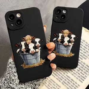 This cow-patterned, drop-proof, non-slip TPU full-coverage camera phone case is compatible with iPhone 17, 16, 15, 14, 13, 12, 11, XS, X, and Samsung models. It makes a great gift for friends or family.