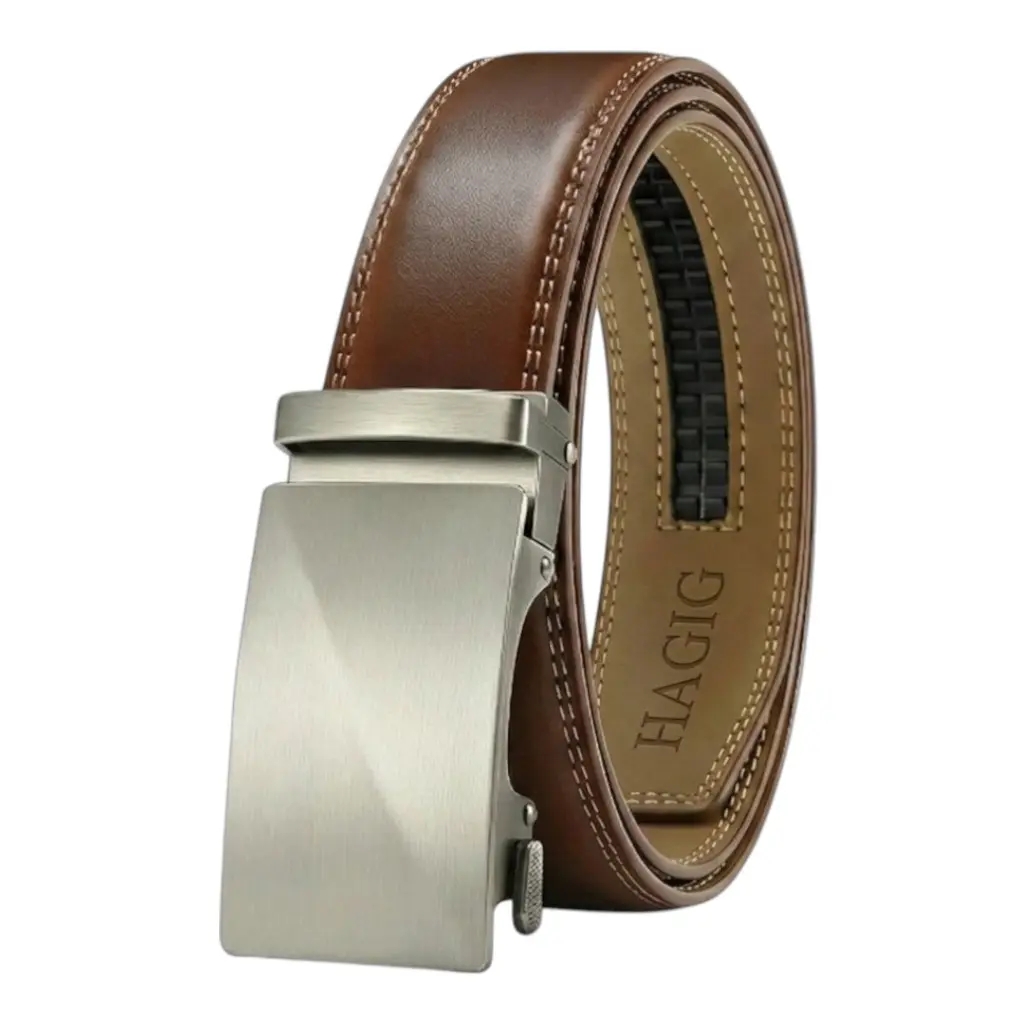 Men's Belt Leather Ratchet Belt for Men Dress Casual Every Day with Adjustable Buckle, Trim to Fit Auto Brown belt