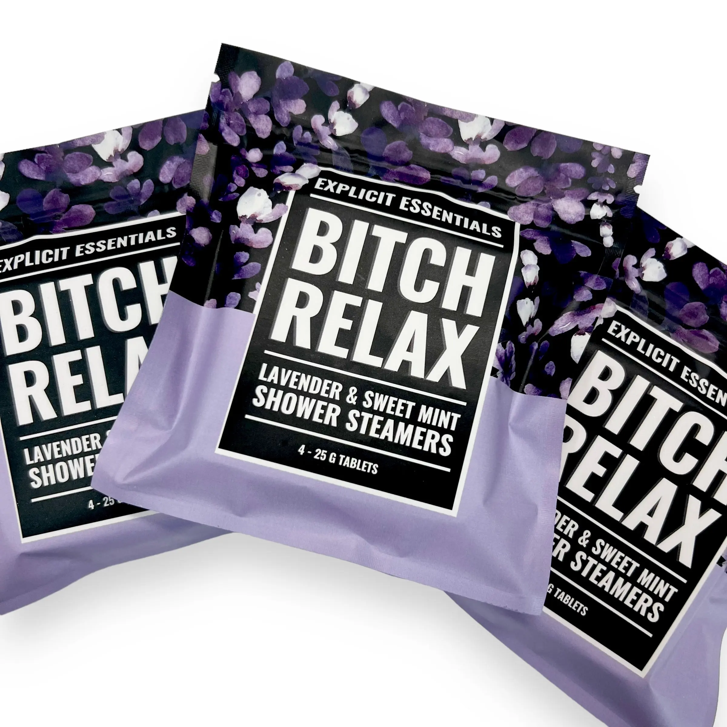Explicit Essentials Bitch Relax Shower Steamers, Lavender & Sweet Mint Shower Fizzies, Scented Self Care Gift For Her