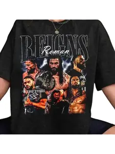 Men's Short-Sleeve Wrestling T-Shirt - Black short-sleeve wrestling outfit with championship belt and bolt logo | Unisex casual wear, suitable for all seasons, collectible wrestling apparel, high-stretch fabric, geometric pattern, perfect for outdoor wear