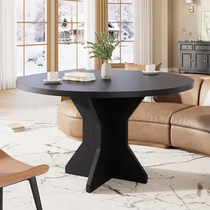 Round Dinning Table for 4-6 - 47" Circle Dinner Table with Storage Shelf & Sturdy Metal Frame, Modern Breakfast Tea Tray for Kitchen, Living Room, Apartment, Office