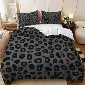 Bedding Set - 3pcs Black and gray leopard print patchwork down comforter set (1 comforter cover + 2 pillowcases, filling not included) A gift for family and friends, soft and comfortable, suitable for family bedrooms and guest rooms.