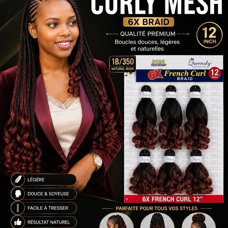 1b-350 French Curly Braids Mesh Hair Extensions