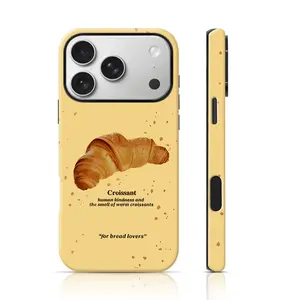 Croissant Phone Case for iPhone 17 Pro Max/16 Pro Max /15Pro Max 15/14/13/12 & Samsung S25 Ultra All Models, Double-Layer TPU Shockproof Protective Cover (Bread Lover Cute Print)
