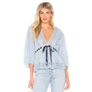 Womens Bow Tie Front Tops Y2k Long Sleeve V Neck Babydoll Peplum Shirts Cute Ruffle Flowy Pleated Blouse Streetwear