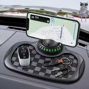 Multifunctional Non-Slip Car Dashboard Cushion with Rotating Mobile Phone Holder, Large-Capacity Glasses And Key Storage, Heat-Resistant Silicone, Lattice Design, Suitable for All Vehicles, Car Mobile Phone Holder, Modern Dashboard Additions