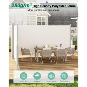 Retractable Double Side Awning for Patio, Deck, Garden – Outdoor Privacy Fence Screen – Rainproof & UV Resistant 280g/m² Polyester – Folding Divider, Easy Installation – Grey or Beige