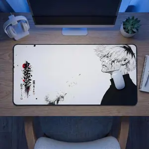 Anime Black and White Manga Desk Mat, Japanese Calligraphy Mouse Pad, Keyboard Mat, Black and White Anime Desk Mat For Office, Gift For Gamer