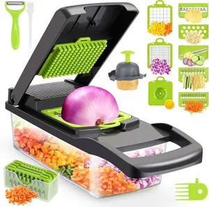 Vegetable Chopper,Senbowe Multifunctional 13-In-1 Food Choppers Onion Chopper Vegetable Slicer Cutter Dicer Veggie Chopper with 8 Blades,Colander Basket,Container for Salad Potato Carrot Garlic SW-CV-01