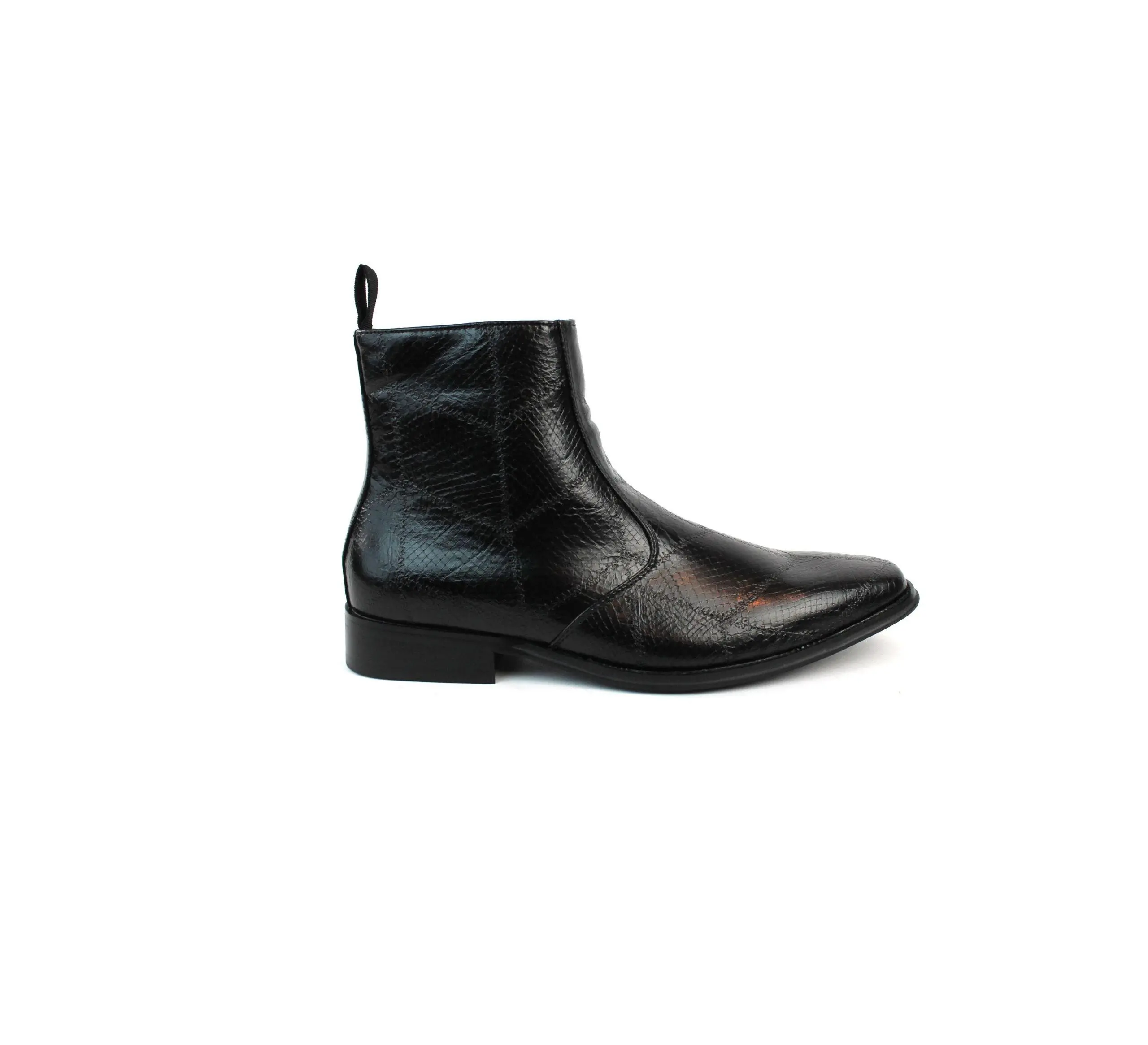 Mens Black Snake Print Chelsea Ankle Boots Almond Toe Side Zipper Formal Causal Block Heel AZARMAN