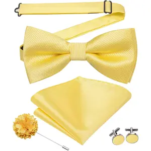 Bow Ties for Men Pre-Tied Pocket Square Lapel Pin Cufflinks Mens Bowtie Sets for Wedding Formal