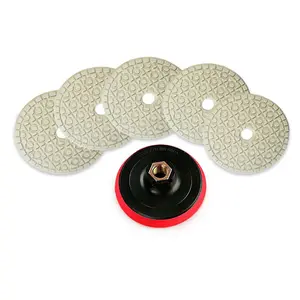 Huang Chang 4 Inch Diamond Polishing Pads with 5/8’’-11 Backer Pad, 6PCS Dry Granite Stone Polish Pad Kit for Drill, Grinder, Polisher, 1-5 Grit Polishing Pad for Concrete Marble Rock Countertop Quartzble Rock Countertop Quartz