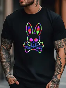 Zp Men'S Simple Style Cotton T-Shirt, Short Sleeve, Ideal For Casual Looks, Cartoon Print Crewneck Regular Fit Casual T Shirt Tops, Cool Graphic T-Shirts For Men Premium Quality Unique Graphic Art Tees, Streetwear Aesthetic Graphic Tee Men Unisex