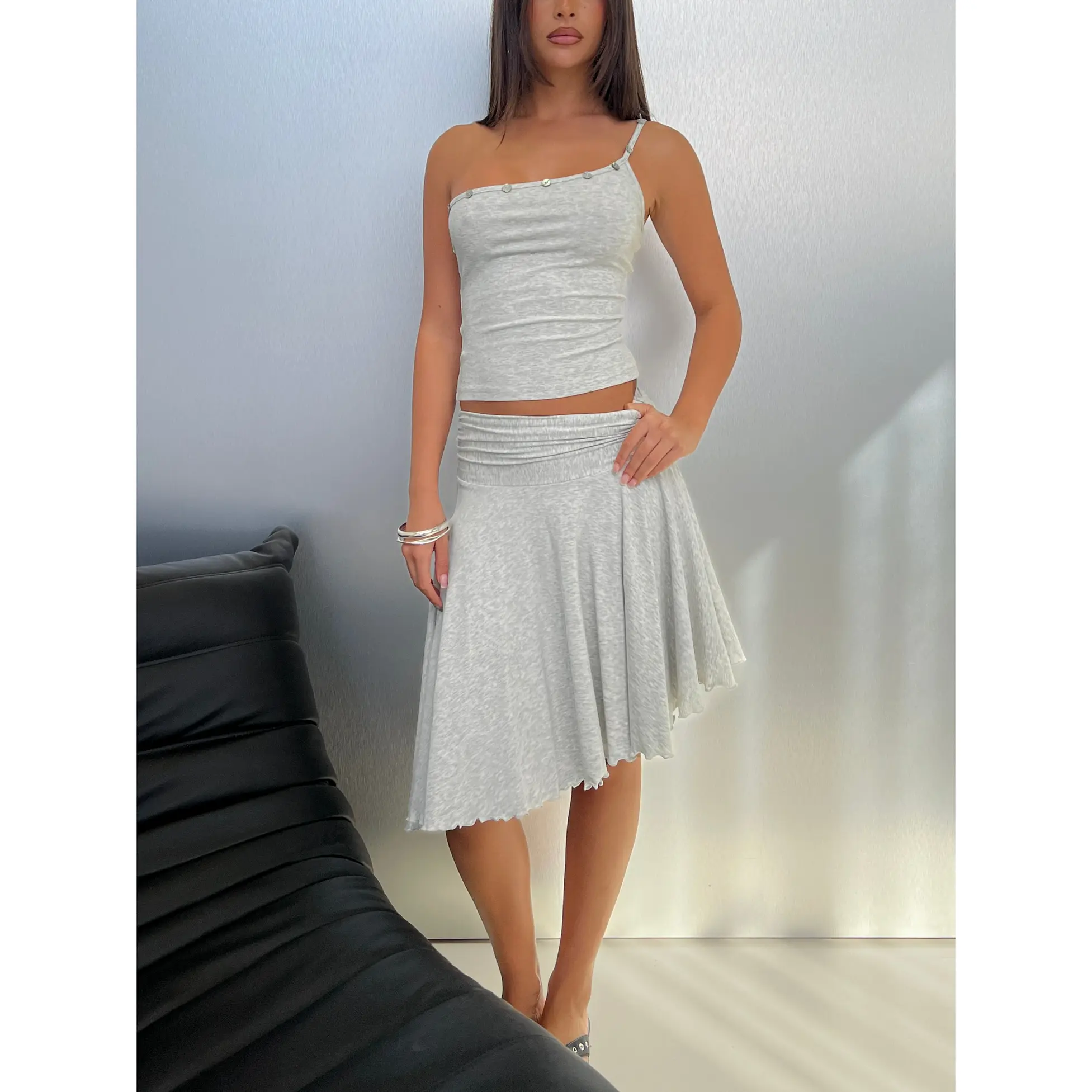 Mimmi Asymmetrical Midi Skirt Grey