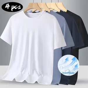 Men’s Summer 4-Pack Breathable Crew Neck T-Shirts – Lightweight quick-dry fabric, moisture-wicking and skin-friendly, soft feel—perfect for sports and weekend outings