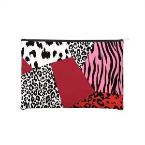 Pink Black Contrasting Leopard Print Zebra Print Makeup Bag, Toiletries Bag, Makeup Brush Skincare Storage Bag, Travel Accessory Bag