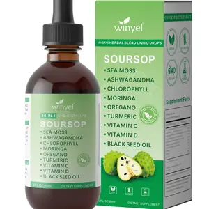 WINYEL Soursop Drops 10-in-1 with Seaweed Moringa Black Seed Oil Oregano Ashwagandha Chlorophyll Herbal Extracts for Overall Health Vegan 2 fl oz Supplement - Healthcare, Natural