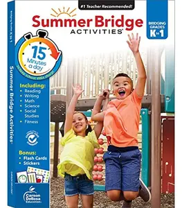 Summer Bridge Activities Kindergarten to 1st Grade Workbooks, K-1 Activity Book with Math, Reading Comprehension, Science, Fitness, Social Studies, Writing Practice, and Flash Cards (Volume 2)