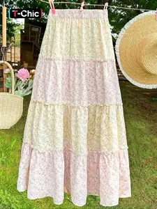 Women's Colorblock Floral Print Casual Woven Long Fitted Dress, Simple Daily Wear, Elegant Ladies' Clothing, Perfect for Spring, Summer & Fall Seasons, Skirt, Womenswear