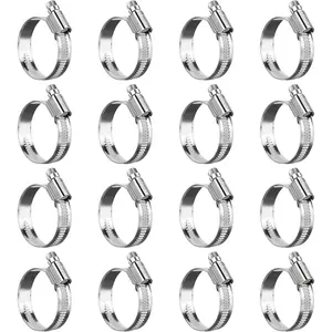 Non-Stripping Worm Gear Hose Clamp Size#16, 1 to 1-5/8 inch Adjustable Stainless Steel Hose Clamps for Automotive,Radiator,Heater,Rolled Band Edge Protection,16Pack