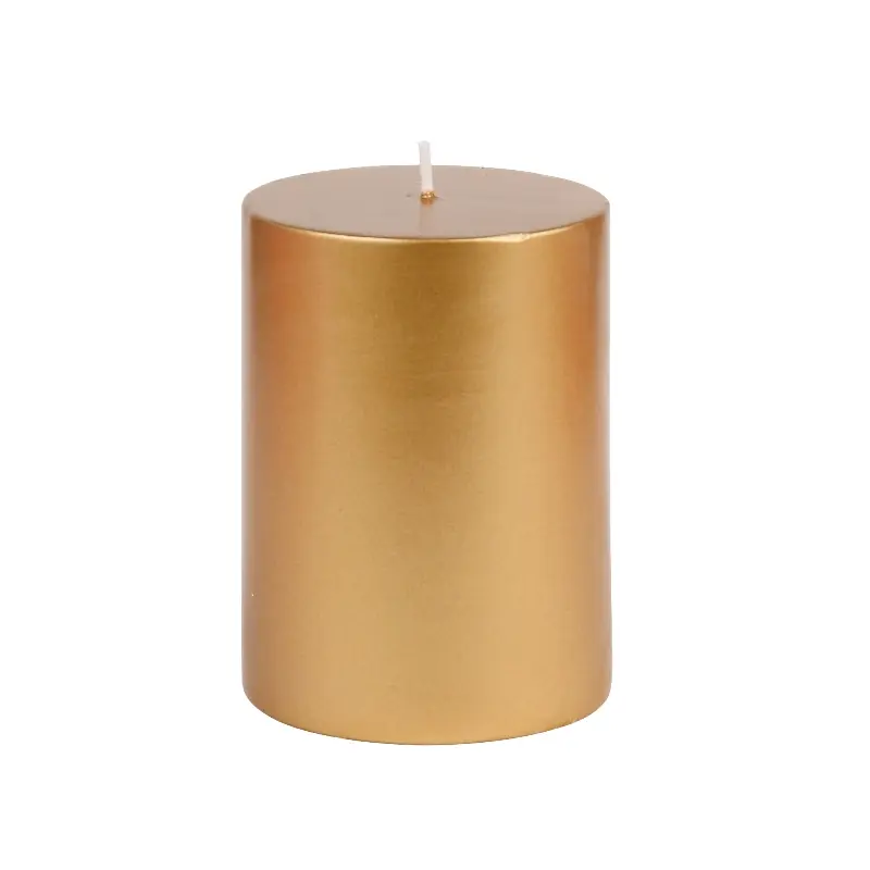 Traditional Smokeless Metallic Bronze Gold Pillar Candle, 3 x 4 in, Indoor Room Decor for Home Supplies