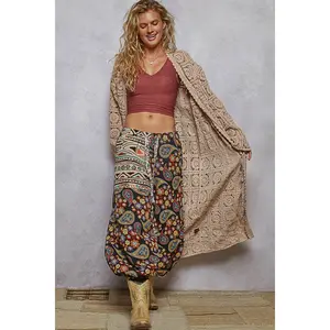 Mocha V-neck Crochet Cardigan