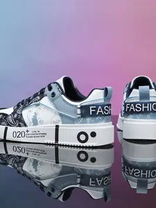 Men's Fashion Skate Shoes, Walnut Flower Graffiti Colorblock Trendy Sneakers, Breathable Anti-Slip Casual Sport Shoes, Student Street Style Flat Shoes