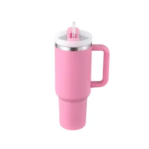 40 Oz Tumbler With Handle, Lid, and Straw, Insulated Stainless Steel, Spill Proof, Vacuum, Coffee, Cup, Mug, Gifts, Gym, Office Travel, Water Bottle, Drinkware, Portable