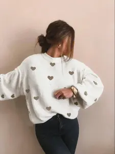 Women's Valentine Heart Knit Pullover Sweater, Loose Fit Casual Round Neck Long Sleeve Top, Fall Winter Fashion Womenswear for Women, Knitwear