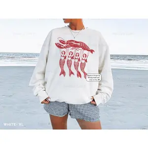 Lobster Sweatshirt Fisherman Aesthetic Crewneck Mermaid Lobster Tee Trendy Coastal Sweatshirt Lobster Print Oversized Crewneck Nautical Top