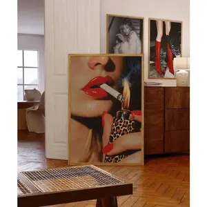 Retro Matchbox Leopard Wall Art Trendy Dorm Room Bar Cart Decor Fashion Print Red Aesthetic Photo Girly Print Preppy Apartment Art UNFRAMED