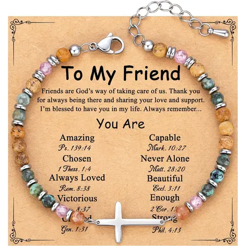 Women's Christian Cross Beaded Bracelet - Colorful Natural Beading, Hypoallergenic Wear, Symbolic Reminder of Faith, Quality Craftsmanship, Religious Gift for Women, Baptism-Ready Fashion Costume Jewelry Bangle