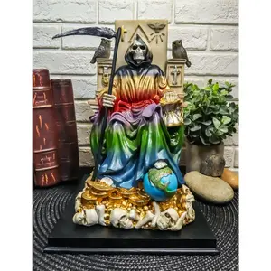 Ebros Rainbow Robe Holy Santa Muerte Seated On Throne with Scythe Statue 10.5"H