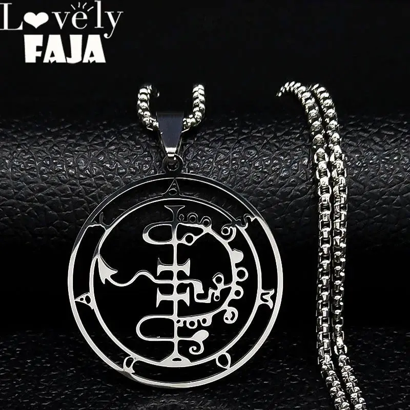 Sigil of Lucifer Necklace, 2024 Fashion Stainless Steel Satanic Baphomet Pendant with 50cm Chain, Unisex Anniversary Jewelry, Chains, Stamp, Asmoday