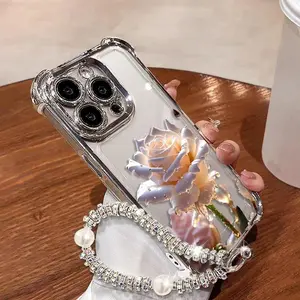 Rose-patterned women's phone case, silver chrome alloy frame, no lanyard, high-resolution transparent material, unique and creative design, compatible with iPhone 17/16/15/14/13/12/11/X/XS/XS Max. A perfect holiday gift for friends, family, and yourself.