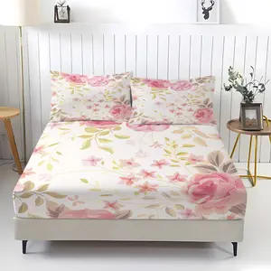 Fresh Floral Bedding Set, Comfortable Printed Sheet and Pillowcases, Anti-Slip Dustproof Cover, Ideal for Bedroom and Guest Room, Bed Sheets Set