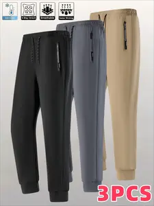 Men's Summer Ice Silk Jogger Pants Set, Comfortable Soft Fabric, Moisture-Wicking, Loose-Fitting, Casual Style, 3 Pieces