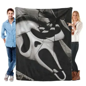 Scream Ghostface Shattered Glass Flannel Blanket Edgy Iconic Mask Cracked Glass Effect Soft Stylish Must Have For Horror Fans