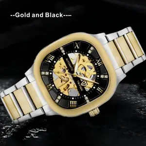 Men's Luxury Automatic Mechanical Watch Skeleton Stainless Steel Waterproof Casual Business Wristwatch