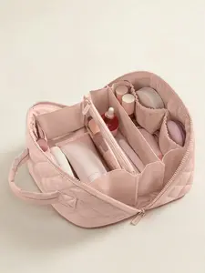 Large Capacity Makeup Bag with Handle, Travel Cosmetic Storage Pouch, Portable Zipper Washbag, Plaid Pattern Washbag, Cosmetics Organizer, Makeup Organizer, Travel Cosmetic Bags, Travel Makeup Bags Organizers