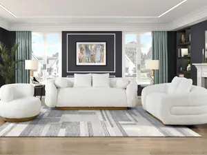 Homelegance 8568WH-2PC 2 pc Novella white sherpa fabric sofa and love seat set rounded tufted arms