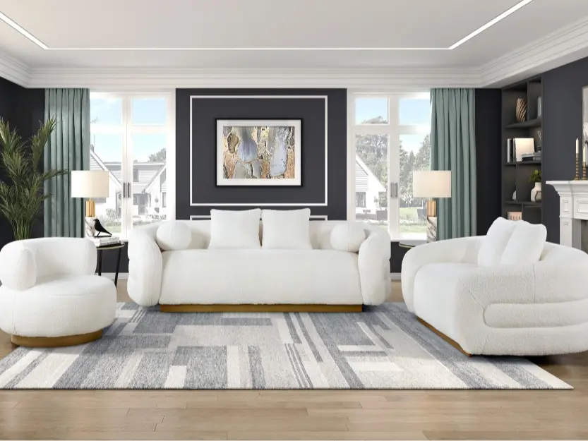 Homelegance 8568WH-2PC Novella 2-Piece Upholstered Living Room Set, White Sherpa Fabric, Rounded Tufted Arms, Modern Sofas Couches, Upholstered Sofa Couch, Includes Sofa & Love Seat
