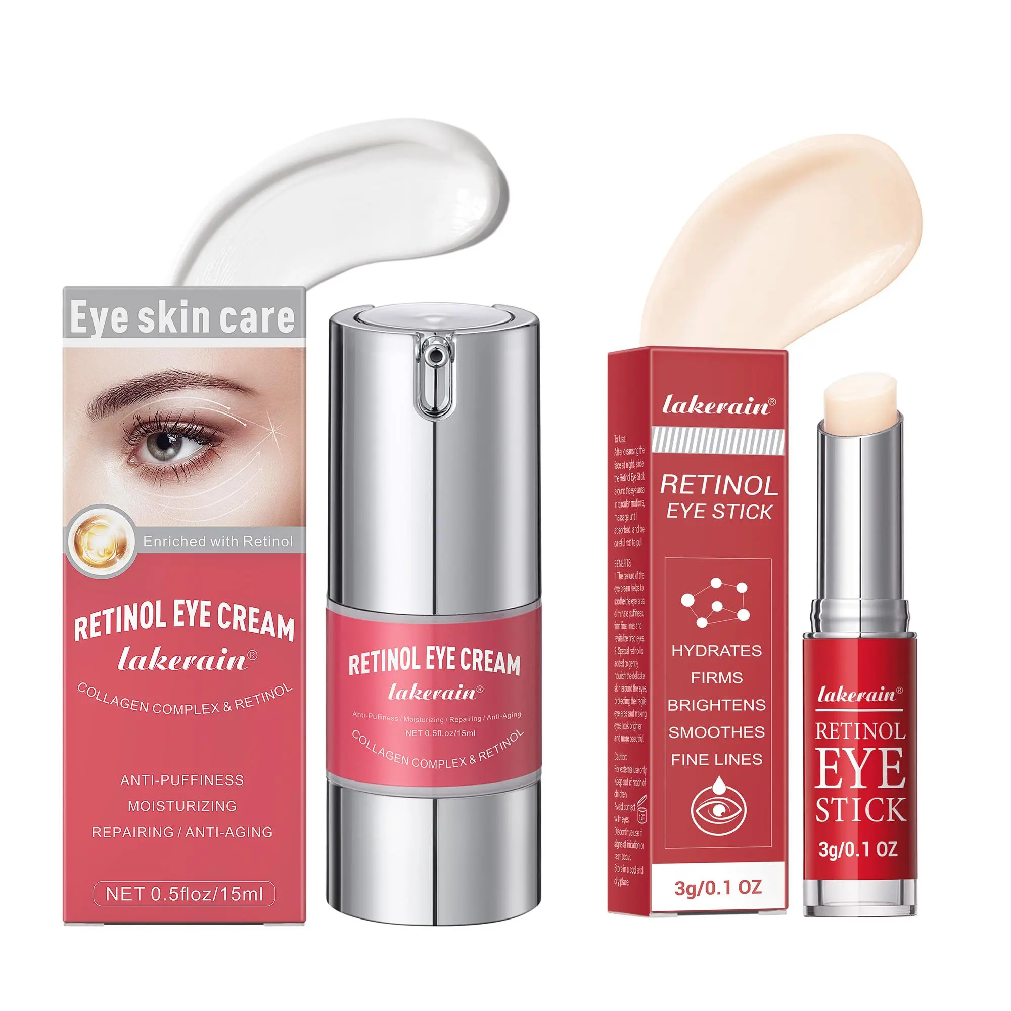 Retinol Eye Cream & Retinol Eye Stick, 2 Counts/set Eye Skin Firming & Lifting Products, Professional Eye Care Products for Women, Eye Brightener