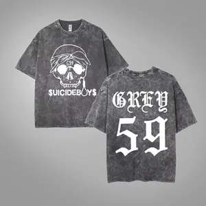 Men's Cotton Oversized Short-Sleeve T-Shirt - Suicideboy$ G59 Grey 59 Underground Rap Skull Bandana Merch, Gothic Font, Vintage Washed, Heavyweight, Streetwear Graphic Tee