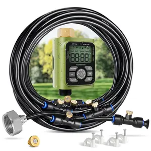 HOMENOTE Misting Cooling System with Timer, 26FT/59FT Misting+Brass Nozzles+3/4" Brass Adapter+Water Timer with Mist Mode & Irrigation Mode, Outdoor Misters for Patio Cooling and Garden Watering