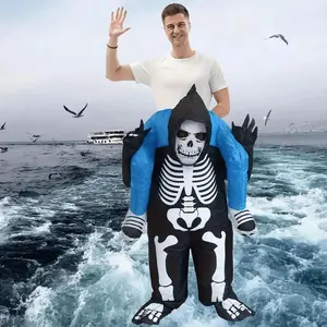 Inflatable Skeleton Costume for Adults Cute Cartoonish Shoulder Ride with Blue Accents Air Blow-Up Halloween Christmas Party Cosplay Outfit Lightweight Durable Design Festive Event Attire Playful Costume Sturdy Menswear Clothes