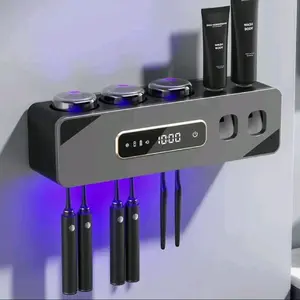 Wall-Mounted Toothbrush Holder with 3 Cups 6 Slots & 2 Toothpaste Dispenser Smart Drying Cleaning for Bathrooms